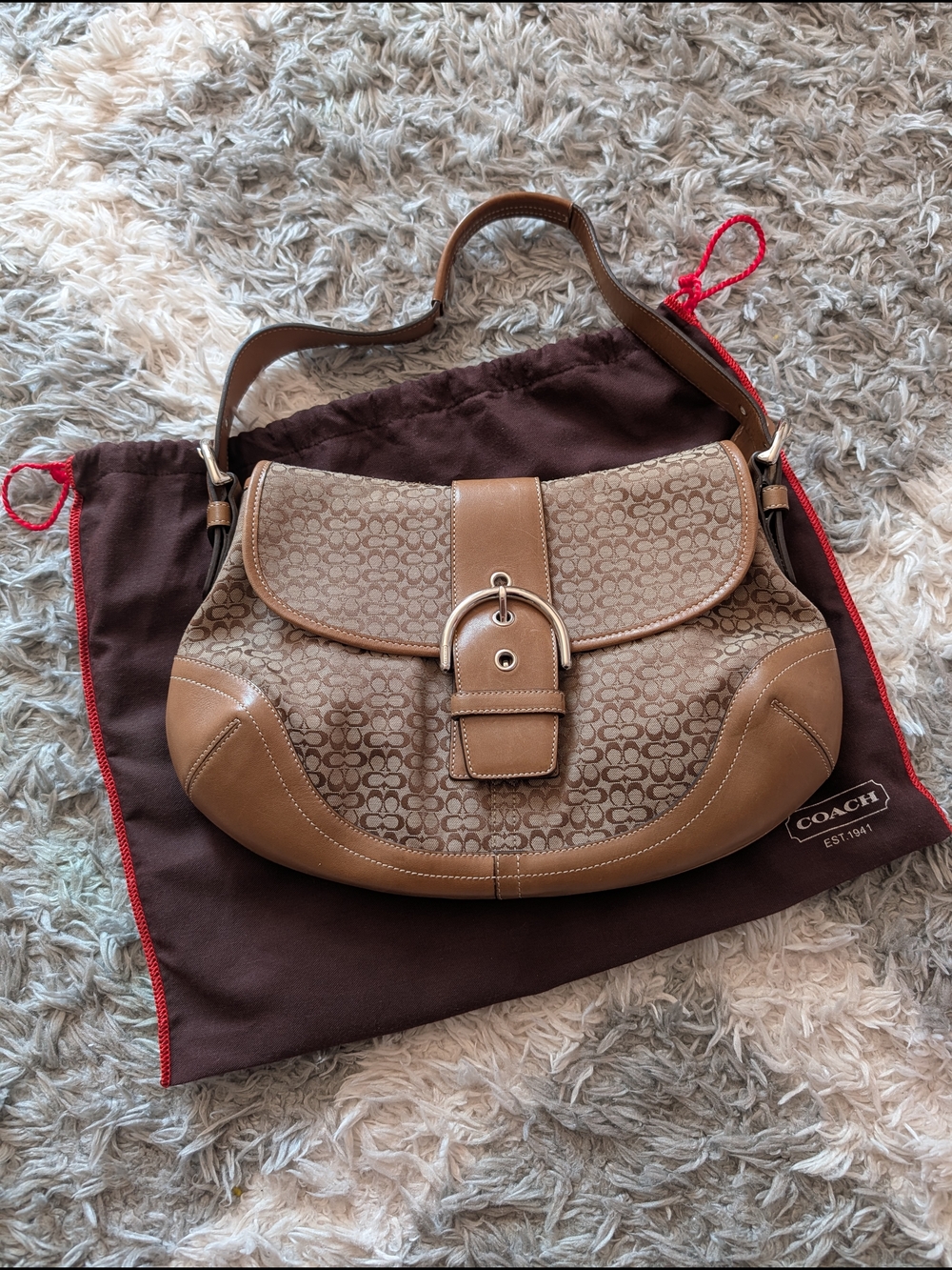 Coach Tan Signature Soho Canvas Saddle Shoulder Bag-Large